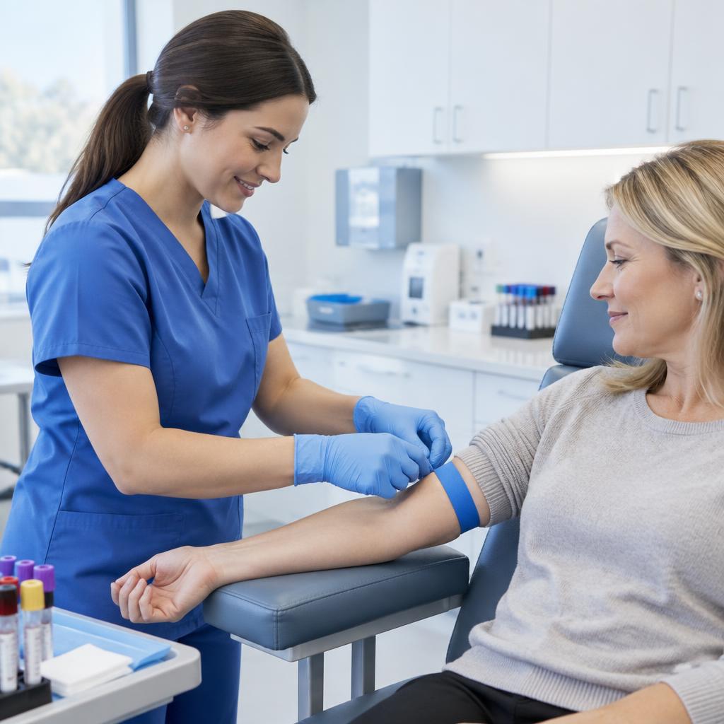 Phlebotomist drawing blood from a patient